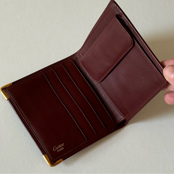 Cartier Embossed Bi-Fold Wallet in Burgundy Leather - Picture 4 of 6